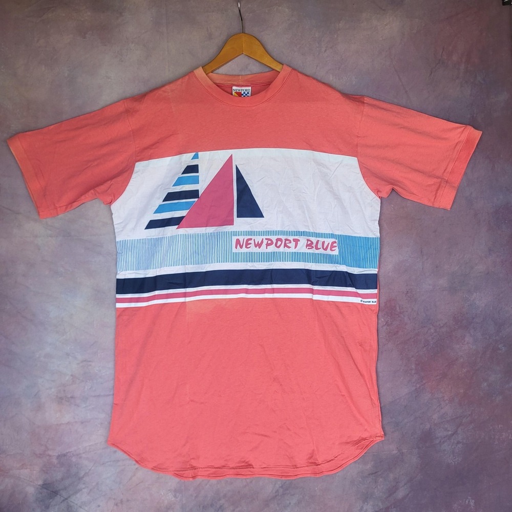 Newport Blue Shirt Mens Size L Pink Nautical Sailing Graphic Tee Cotton Salmon